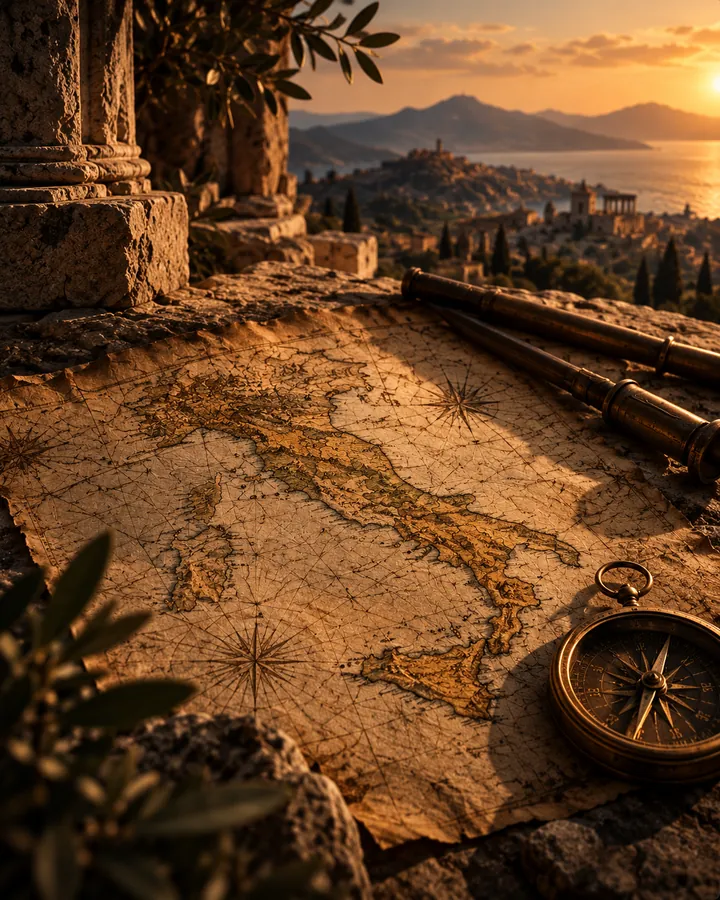 AI-generated illustrated map of ancient Italy