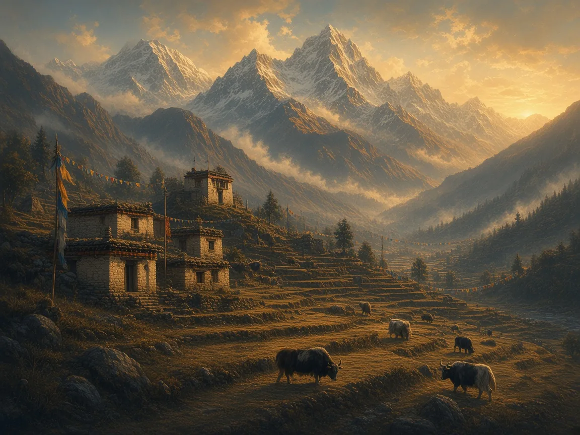 Illustration of Himalayan landscape